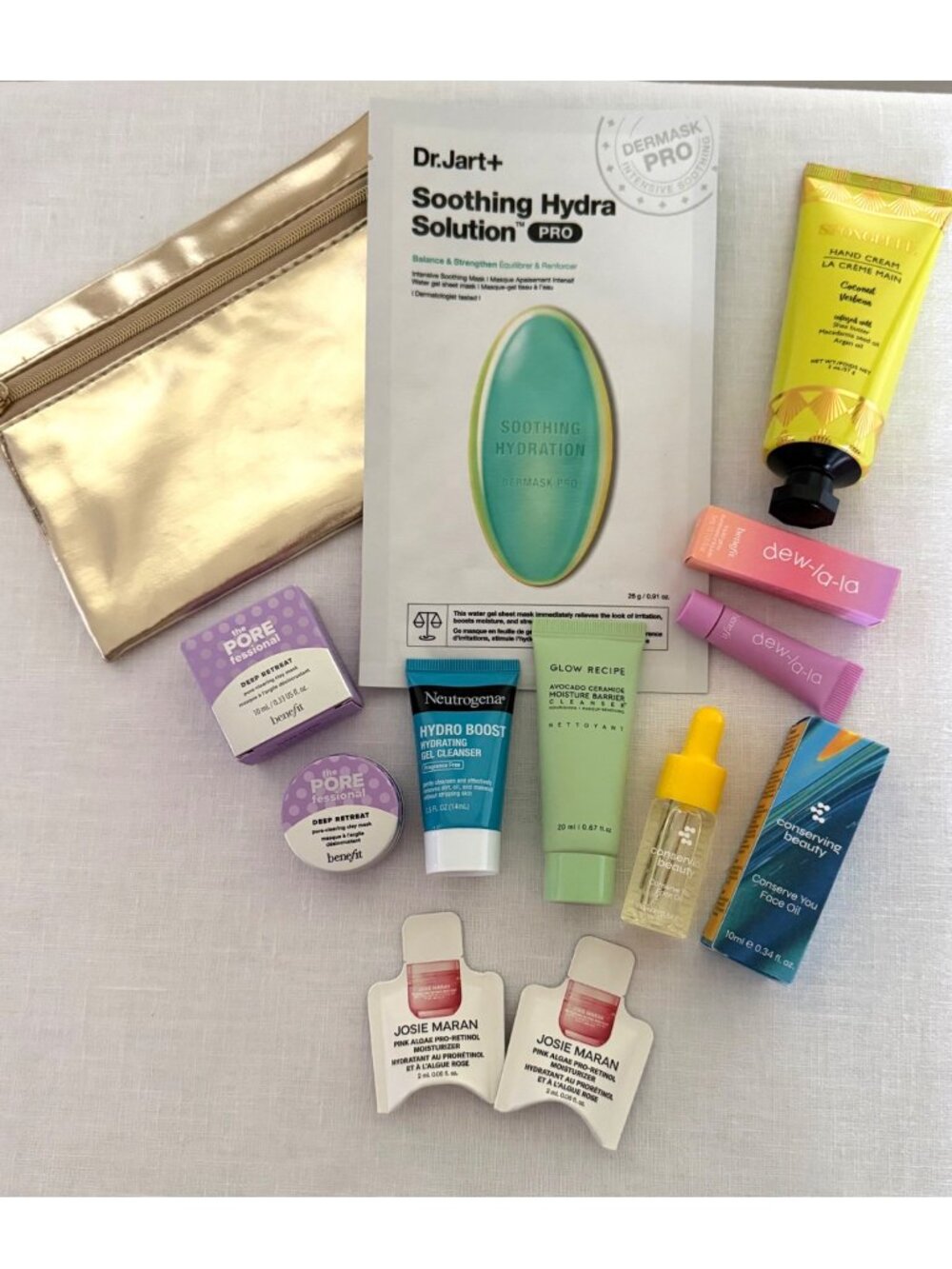 Glow Hydrate Travel Beauty Set Gold Pouch Skincare Bundle Clean Beauty
